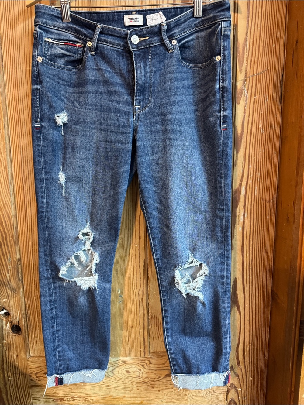 Tommy Hilfiger Distressed Dark Blue Ripped stretchy cropped Jeans 10